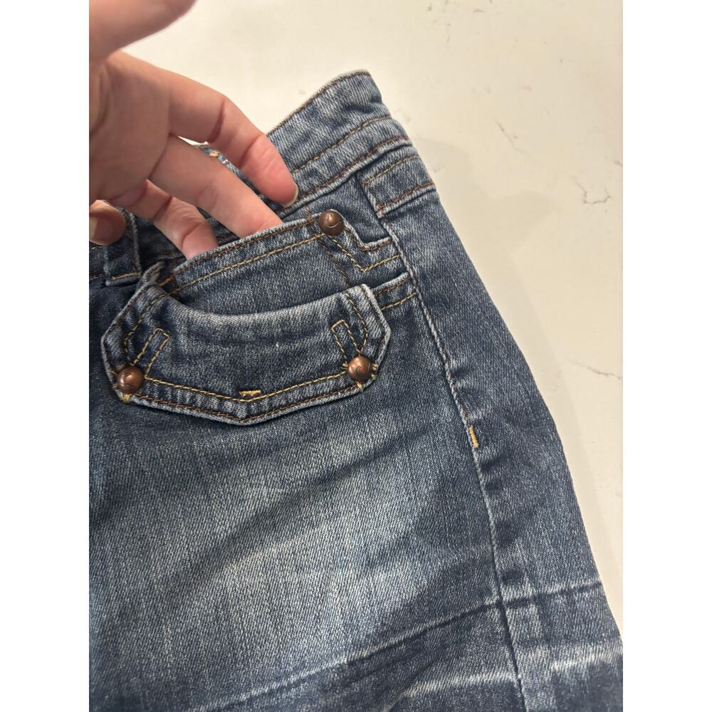 Candies Y2K micro mini denim skirt sz 0 blue pocket embellished retro unique - Picture 6 of 9